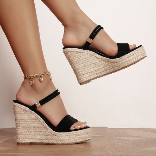 Sandales compensées avec semelle d'espadrille minimaliste, sandales compensées de couleur unie pour les vacances - SHEIN - Modalova