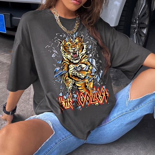 T-shirt oversize tigre et lettre - SHEIN - Modalova