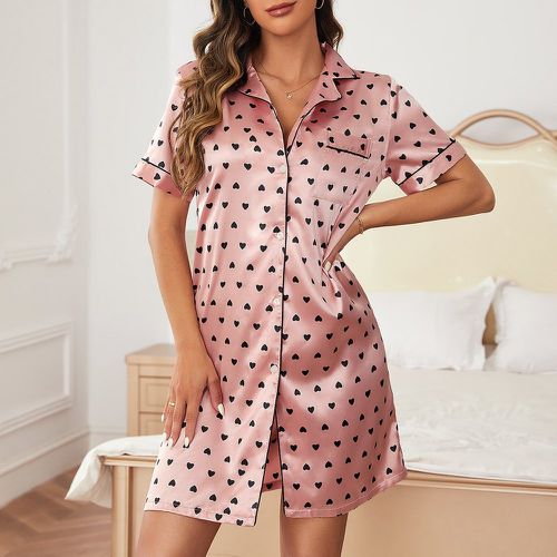 Robe de pyjama à imprimé cœur patch à poche à liseré contrastant - SHEIN - Modalova