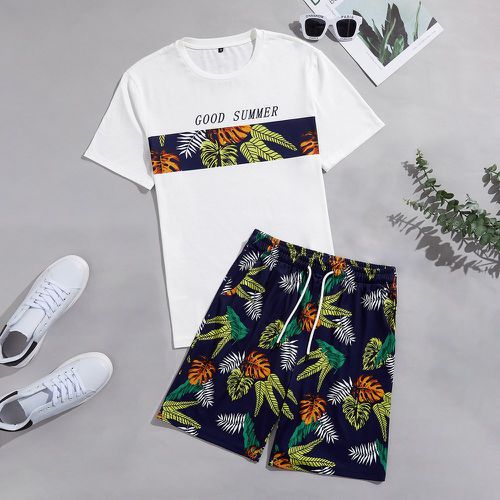 Tropical & à lettres T-shirt & à cordon Short - SHEIN - Modalova