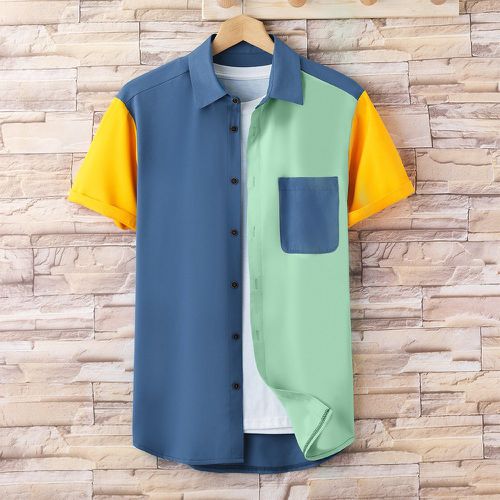 Chemise à blocs de couleurs aléatoire à patch à poche (sans t-shirt) - SHEIN - Modalova