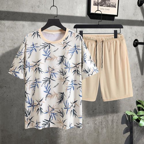 T-shirt à imprimé tropical à bordure contrastante & Short à cordon - SHEIN - Modalova
