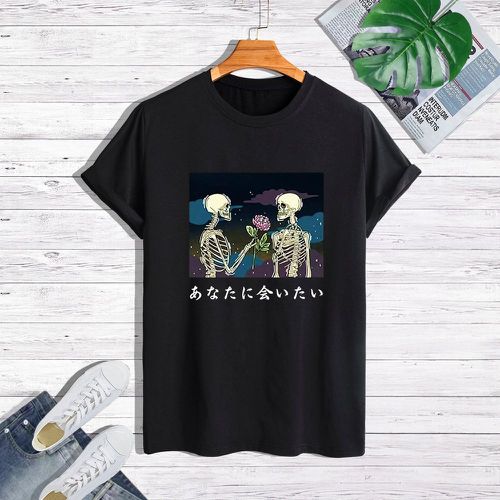 T-shirt à motif squelette et lettre japonaise - SHEIN - Modalova