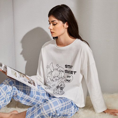 T-shirt à domicile dessin animé et lettre - SHEIN - Modalova