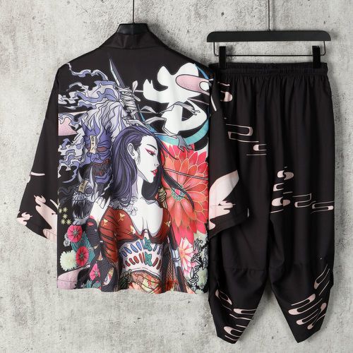 Kimono aléatoire figure & Pantalon à cordon (sans t-shirt) - SHEIN - Modalova
