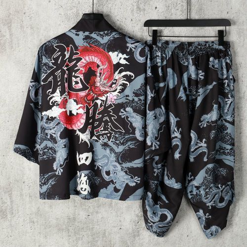 Kimono à motif aléatoire dragon chinois et lettre & pantalon (sans t-shirt) - SHEIN - Modalova