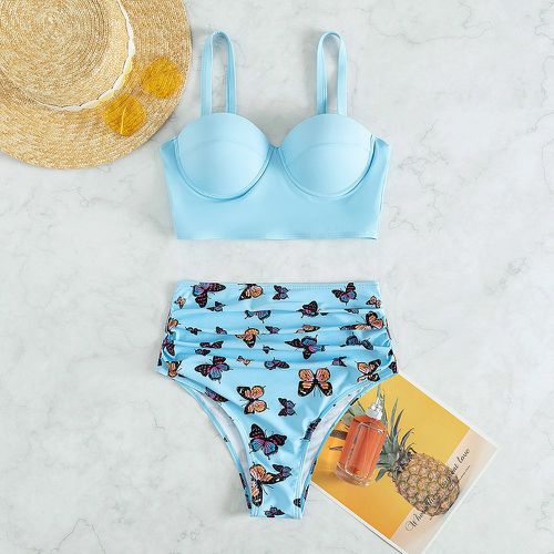 Bikini push-up à imprimé papillon à ruché - SHEIN - Modalova
