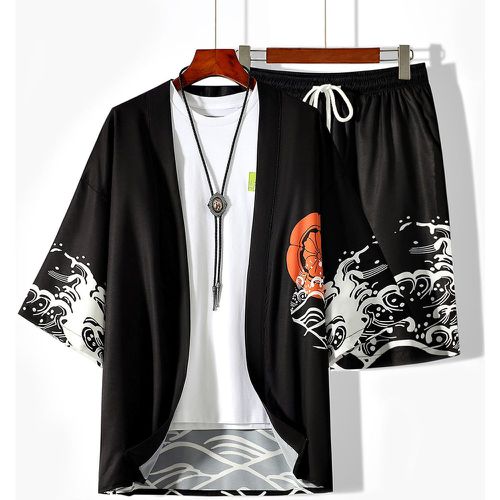 Kimono à imprimé vague & Short à cordon(sans t-shirt) - SHEIN - Modalova