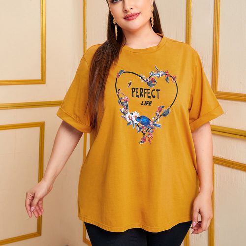 T-shirt à imprimé lettre et floral à poignet retroussé - SHEIN - Modalova