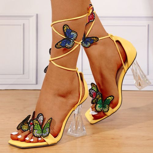 Sandales à lanières papillon applique à talons sculpturaux - SHEIN - Modalova