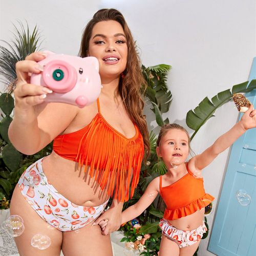 Set Bikini à imprimé orange à franges - SHEIN - Modalova