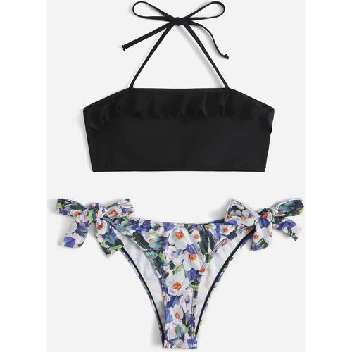 Bikini à imprimé floral à volants à nœud - SHEIN - Modalova