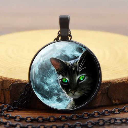 Collier à imprimé chat à pendentif rond - SHEIN - Modalova