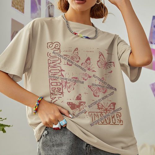 T-shirt à imprimé papillon et slogan - SHEIN - Modalova