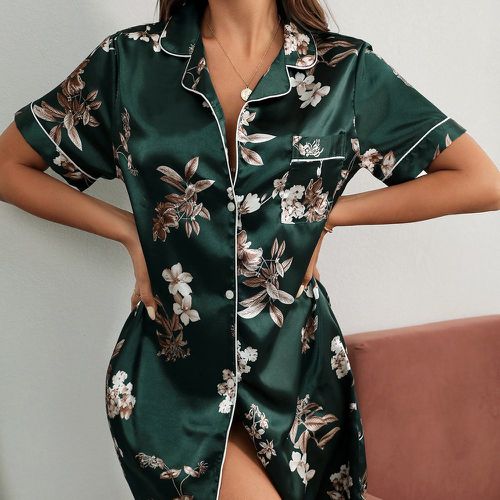 Robe de pyjama à imprimé fleuri à liseré contrastant en satin - SHEIN - Modalova