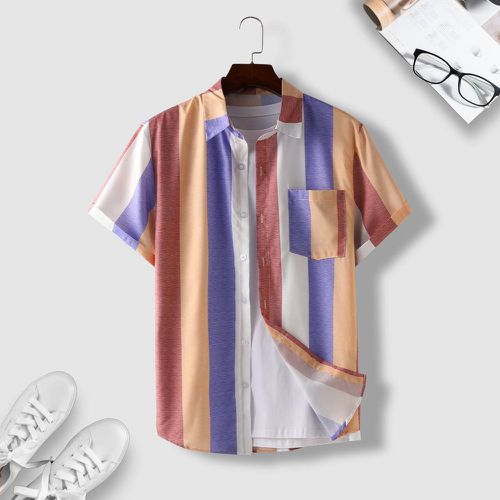 Chemise à blocs de couleurs patch à poche (sans t-shirt) - SHEIN - Modalova