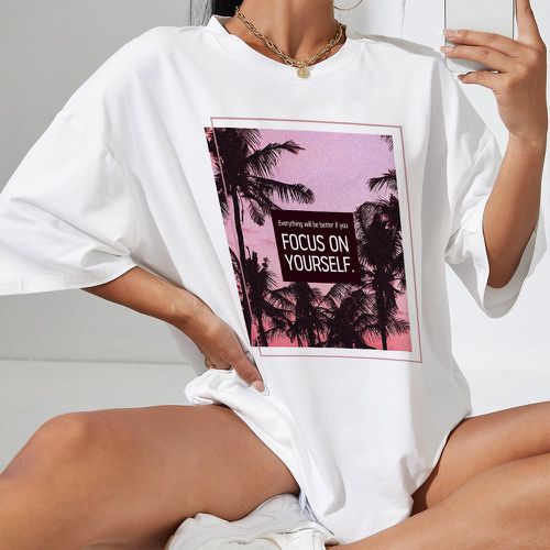 T-shirt oversize tropical et slogan - SHEIN - Modalova
