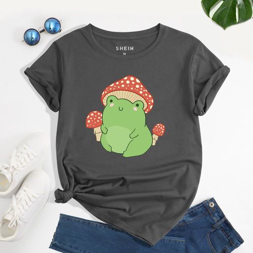 T-shirt à imprimé champignon et grenouille de dessin animé - SHEIN - Modalova