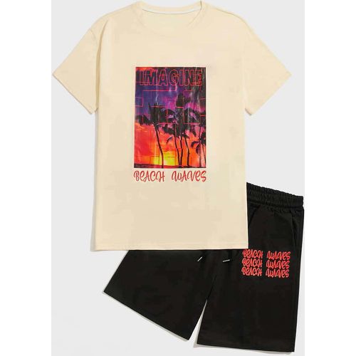 Tropical à lettres T-shirt & Short à cordon - SHEIN - Modalova