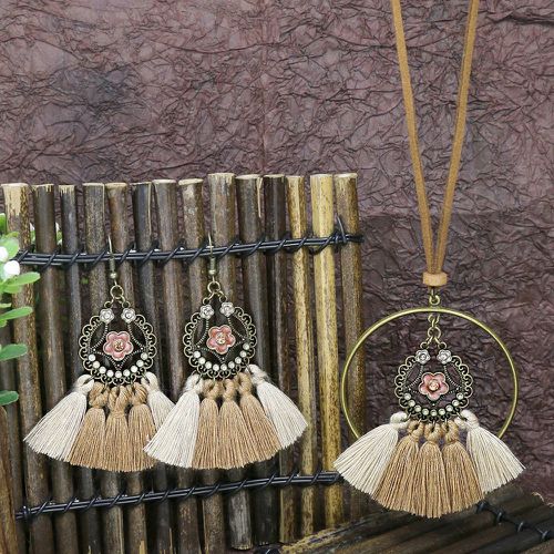 Collier avec pendentif avec strass à franges & pendants d'oreilles - SHEIN - Modalova
