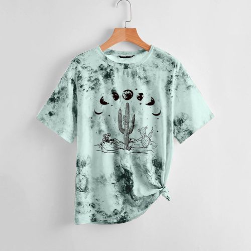 T-shirt lune et à imprimé cactus tie dye - SHEIN - Modalova