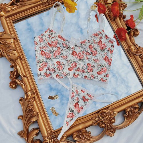 Ensemble de lingerie à imprimé floral avec tulle à nœud papillon - SHEIN - Modalova