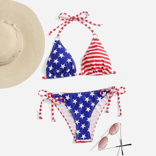 Bikini triangulaire ras-du-cou à imprimé drapeau américain - SHEIN - Modalova