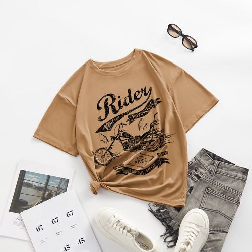 T-shirt à motif moto et lettre - SHEIN - Modalova