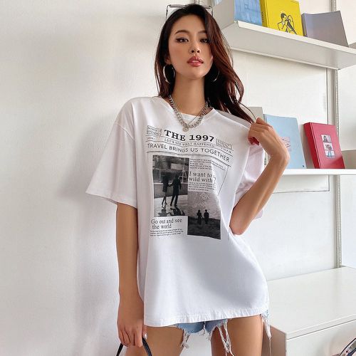 T-shirt figure et lettre - SHEIN - Modalova