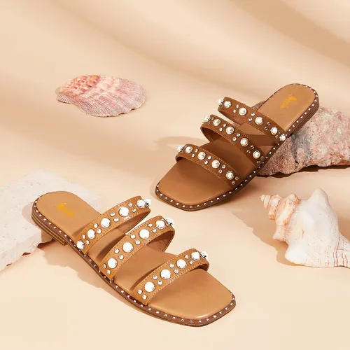 Sandales plates à strass & à fausses perles - SHEIN - Modalova