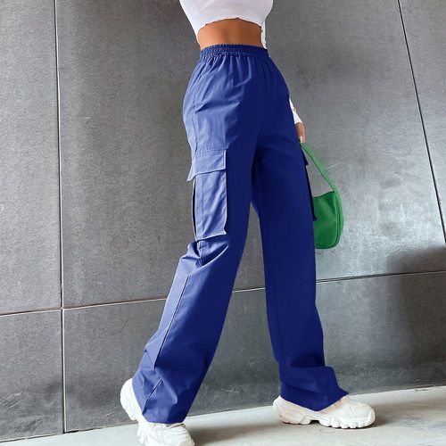 Pantalon cargo unicolore taille haute poche à rabat - SHEIN - Modalova