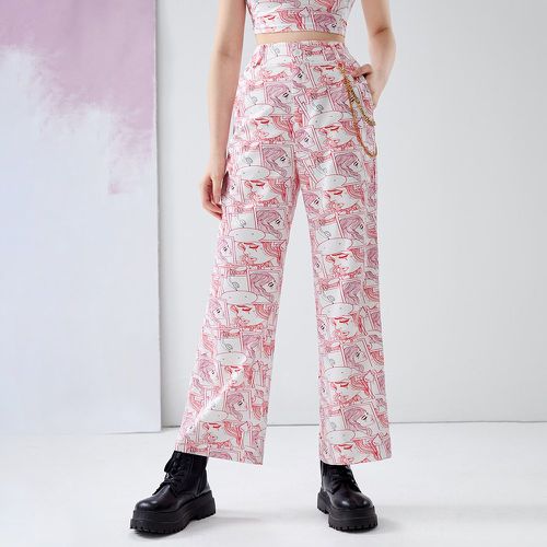 Pantalon droit à imprimé pop art à chaîne - SHEIN - Modalova