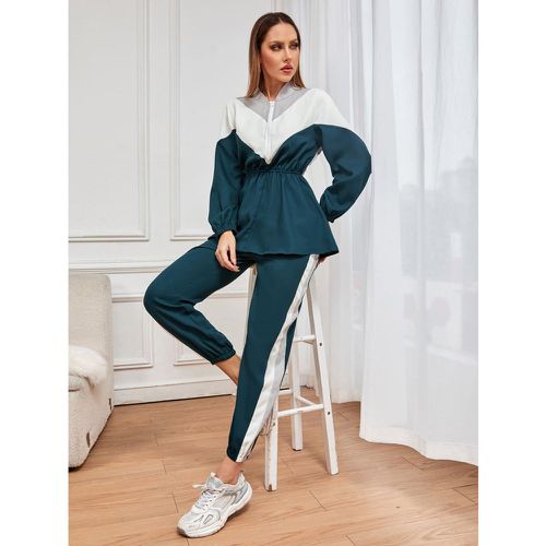 Top péplum à blocs de couleurs zippé & Pantalon de jogging - SHEIN - Modalova