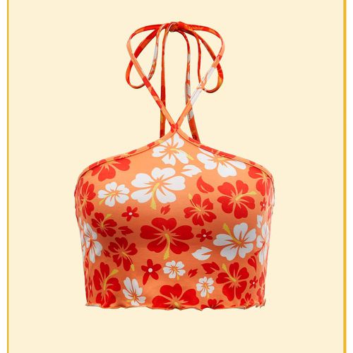 Top ras-du-cou à imprimé floral à ourlet ondulé dos-nu à nœud - SHEIN - Modalova