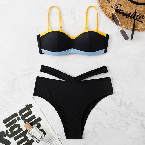 Bikini push-up à blocs de couleurs à nœud - SHEIN - Modalova