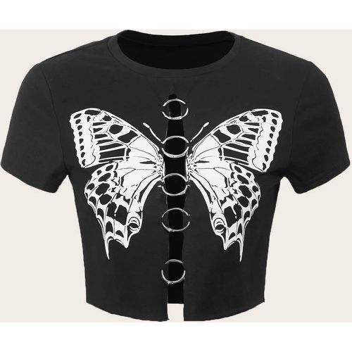 T-shirt décoratif à anneau en O à imprimé papillon - SHEIN - Modalova