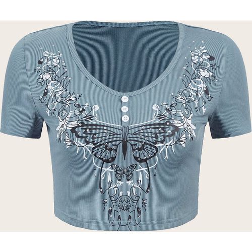 T-shirt à imprimé papillon avec strass - SHEIN - Modalova