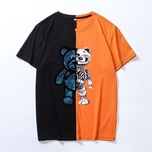 T-shirt bicolore à imprimé ours - SHEIN - Modalova
