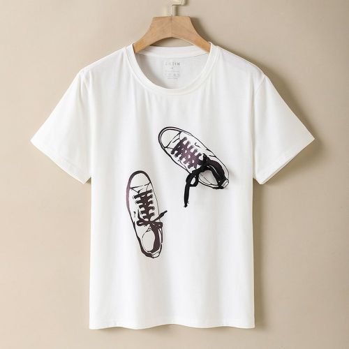 T-shirt à imprimé chaussures à col rond - SHEIN - Modalova