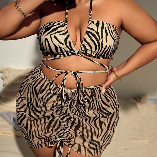 Bikini ras-du-cou à rayures zébrées avec jupe de plage - SHEIN - Modalova