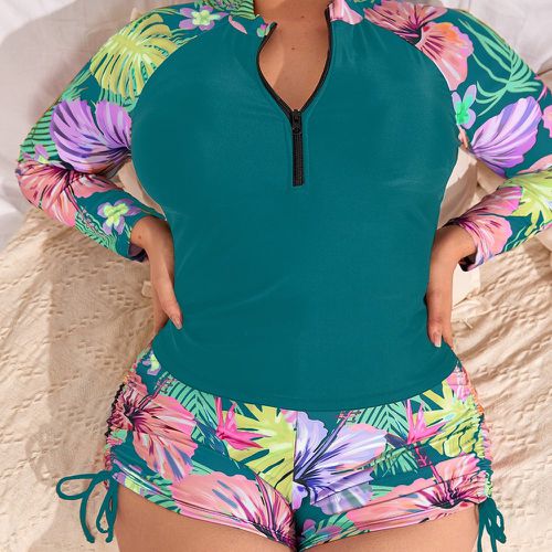 Bikini à imprimé tropical manches raglan à cordon - SHEIN - Modalova