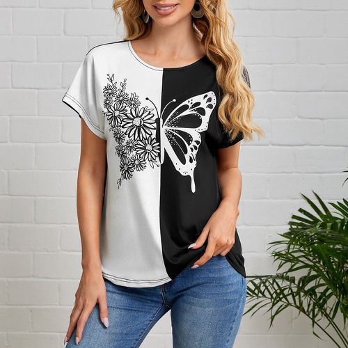 T-shirt à imprimé papillon bicolore - SHEIN - Modalova