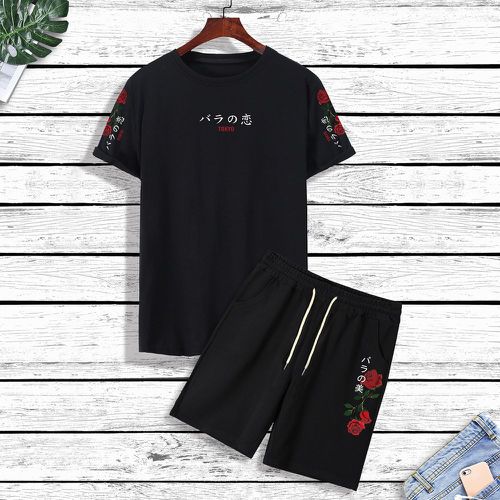 Fleuri & lettre japonaise T-shirt & à cordon Short - SHEIN - Modalova