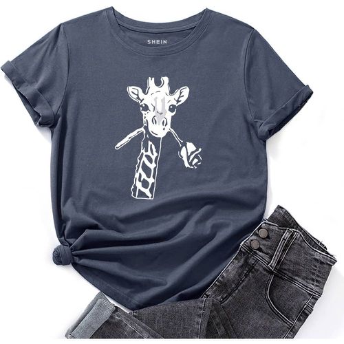 T-shirt girafe & à imprimé floral - SHEIN - Modalova