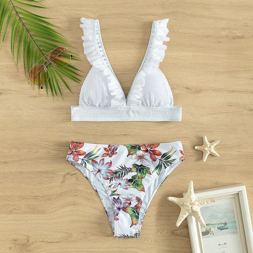 Bikini à imprimé tropical à plis à nœud papillon - SHEIN - Modalova