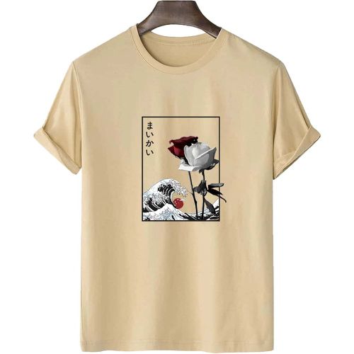 T-shirt à imprimé lettre japonaise et floral - SHEIN - Modalova