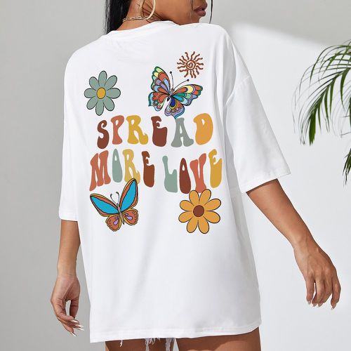 T-shirt oversize à motif papillon et lettre - SHEIN - Modalova