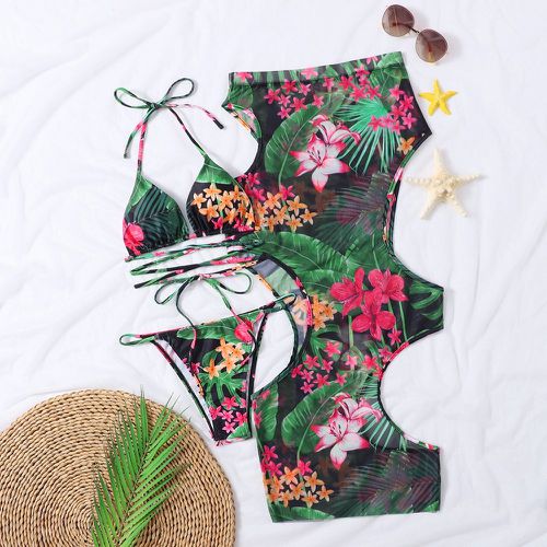 Pièces à imprimé tropical Bikini ras-du-cou & Cache-maillot - SHEIN - Modalova