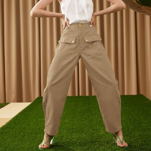 Pantalon taille haute unicolore poche à rabat - SHEIN - Modalova