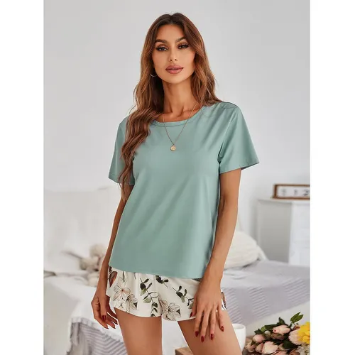 T-shirt & fleuri à nœud Short Ensemble de pyjama - SHEIN - Modalova